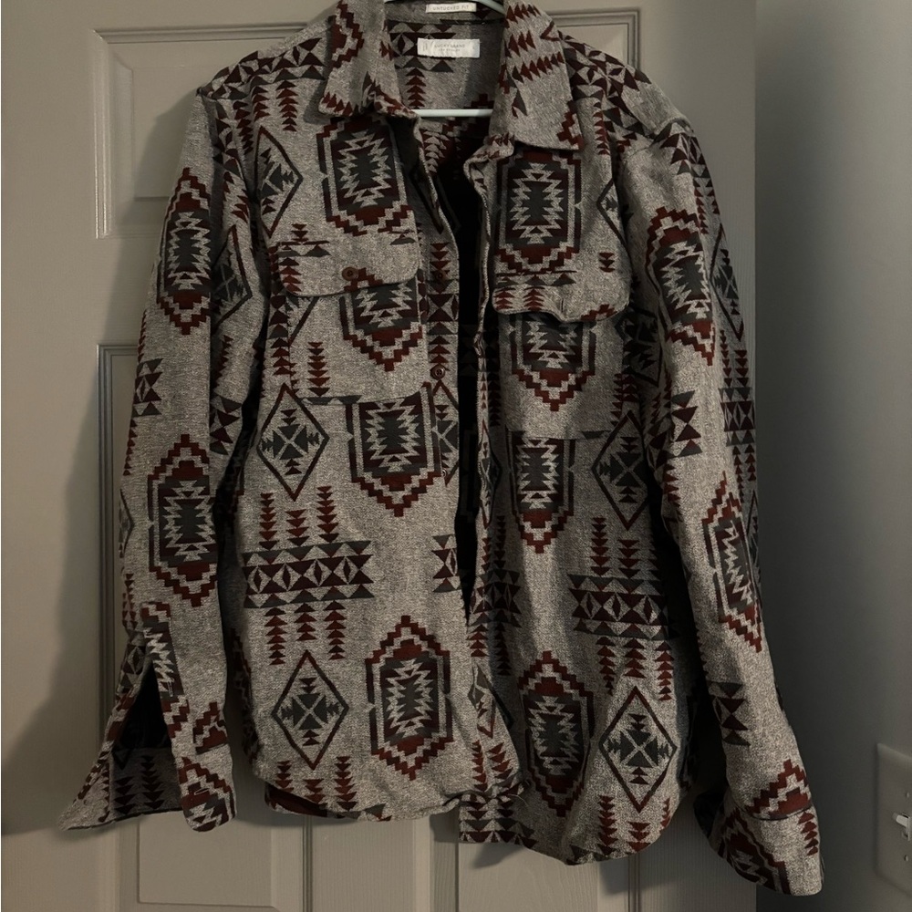 Lucky Brand Gray and Brown Patterned Shirt